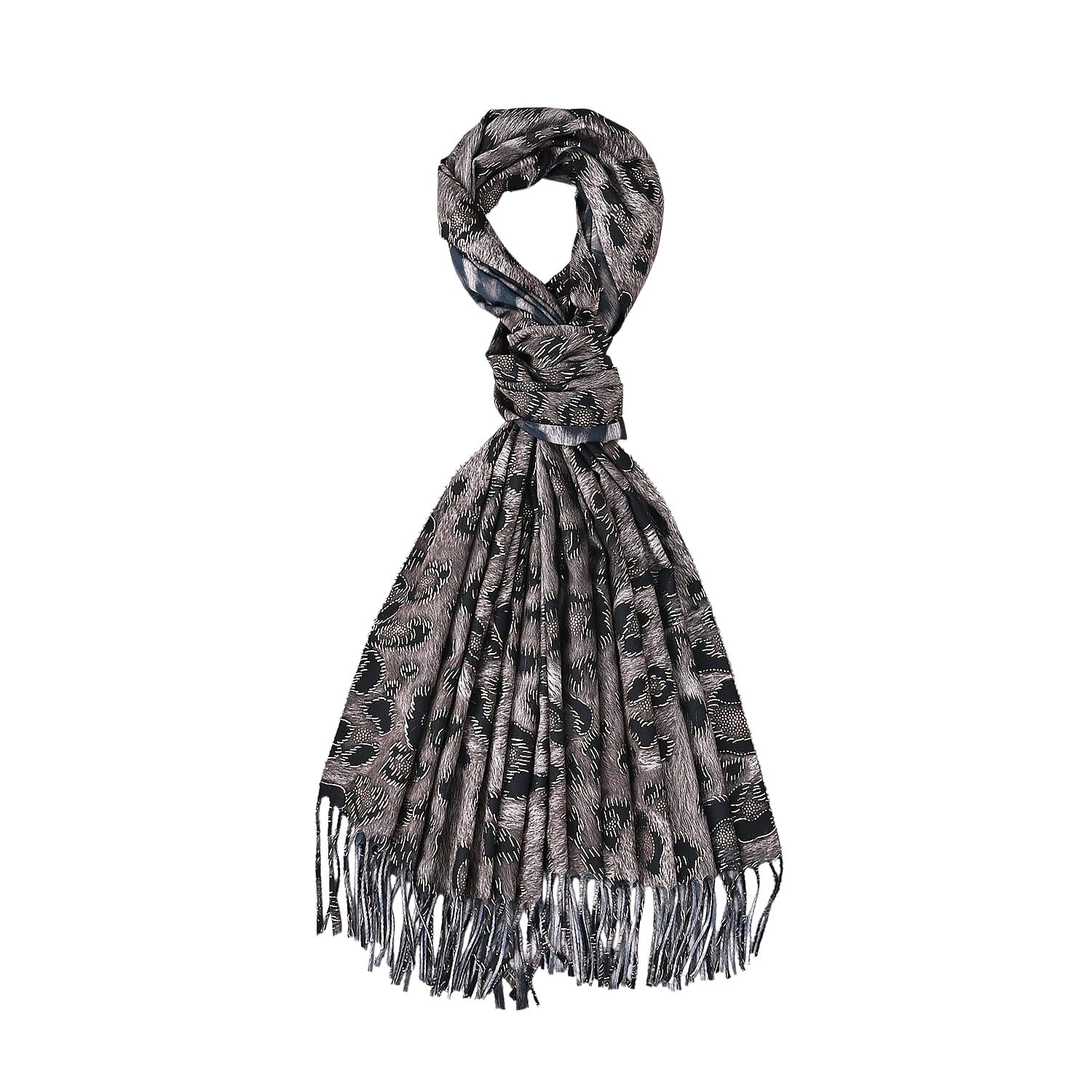 TAMSY Grey Leopard Print Scarf