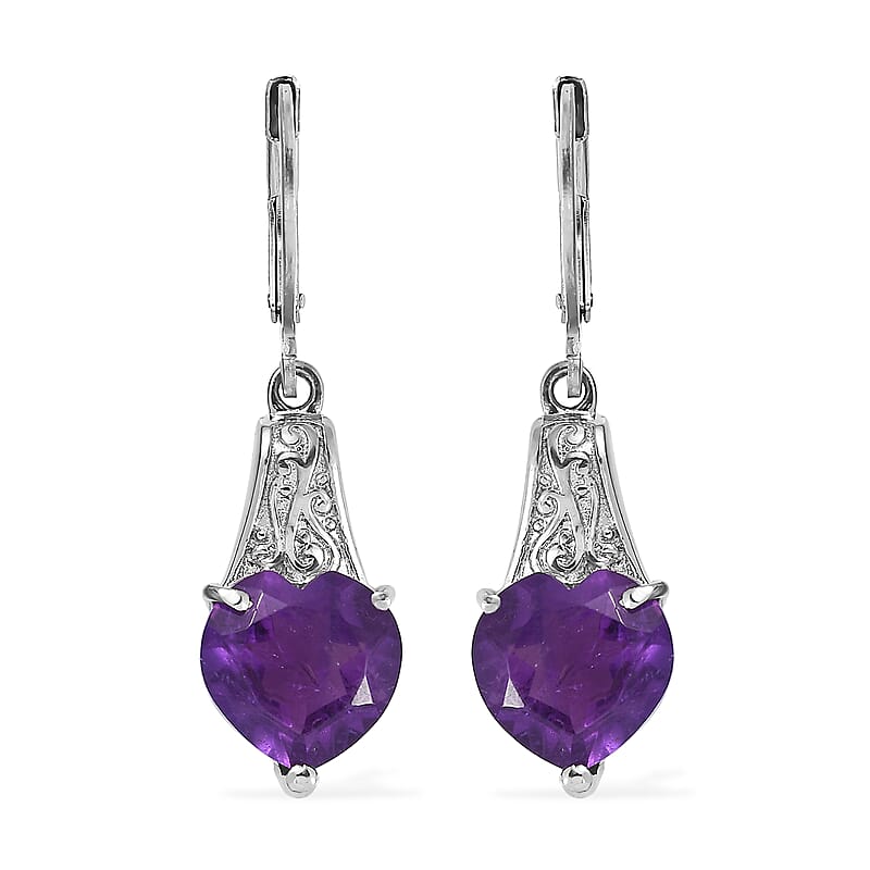 EverTrue African Amethyst Earrings in Stainless Steel 6.10 ctw