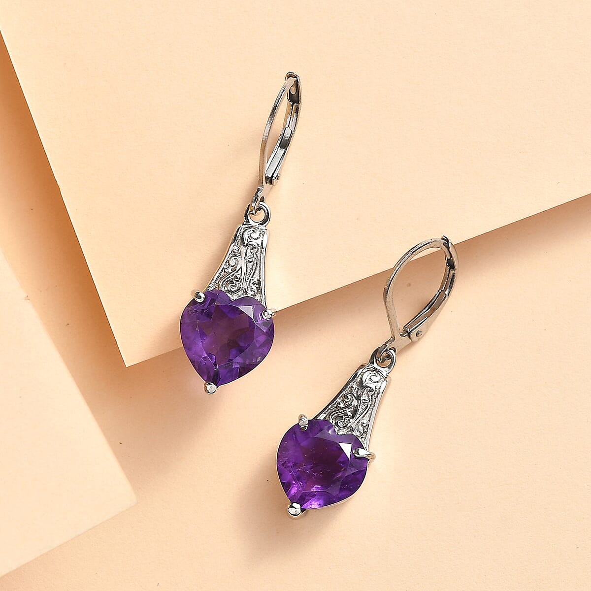 EverTrue African Amethyst 6.10 ctw Earrings in Stainless Steel image number 1