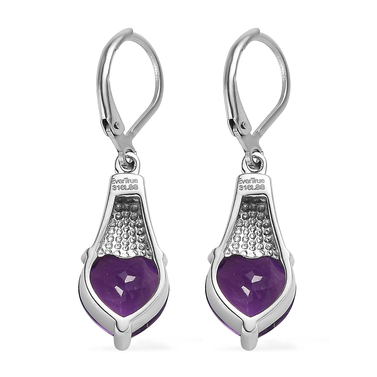 EverTrue African Amethyst Earrings in Stainless Steel 6.10 ctw
