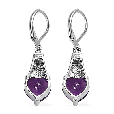 EverTrue African Amethyst Earrings in Stainless Steel 6.10 ctw