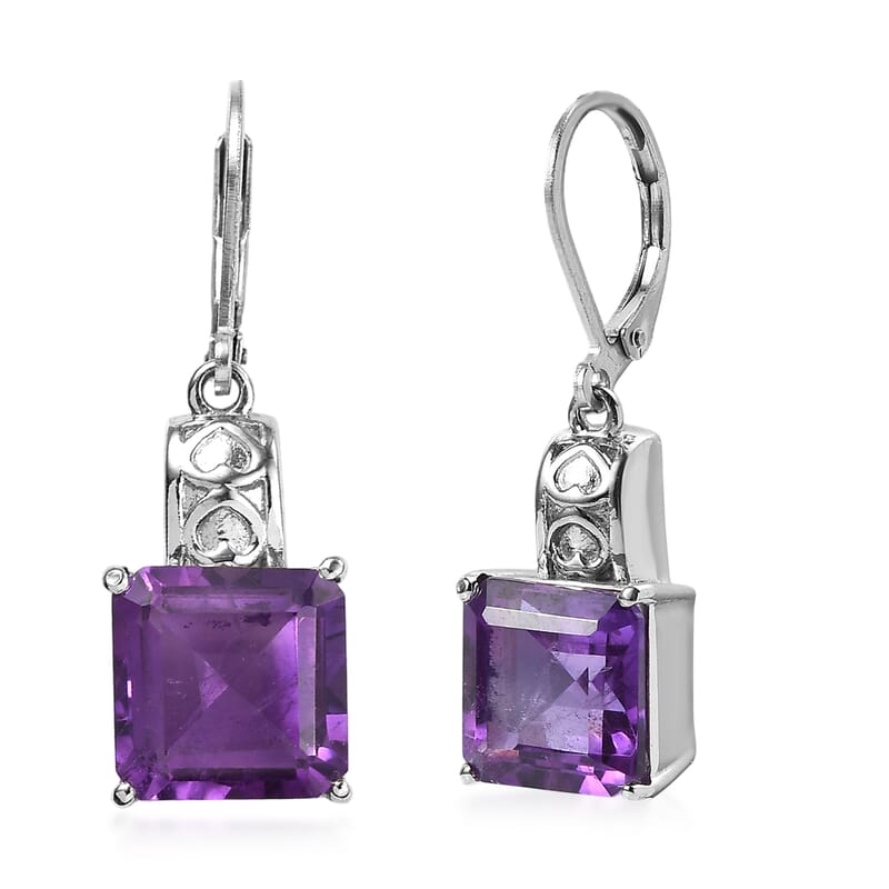 EverTrue African Amethyst 8.65 ctw Lever Back Earrings in Stainless Steel