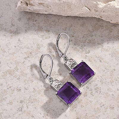 EverTrue African Amethyst 8.65 ctw Lever Back Earrings in Stainless Steel