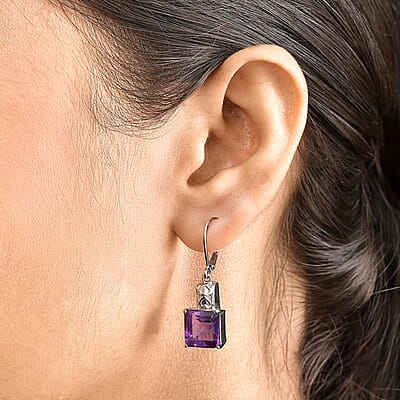 EverTrue African Amethyst 8.65 ctw Lever Back Earrings in Stainless Steel