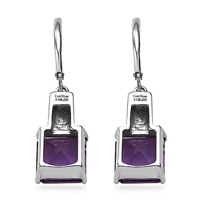 EverTrue African Amethyst 8.65 ctw Lever Back Earrings in Stainless Steel