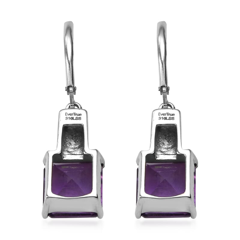EverTrue African Amethyst 8.65 ctw Lever Back Earrings in Stainless Steel