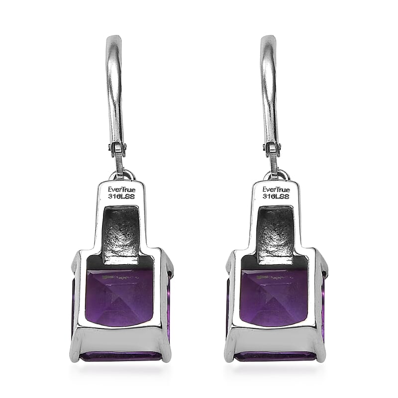 EverTrue African Amethyst 8.65 ctw Lever Back Earrings in Stainless Steel
