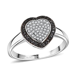 D'Joy White and Black Diamond 0.25 ctw Eternal Bond Heart Ring in Rhodium Over Sterling Silver (Size 10.0)