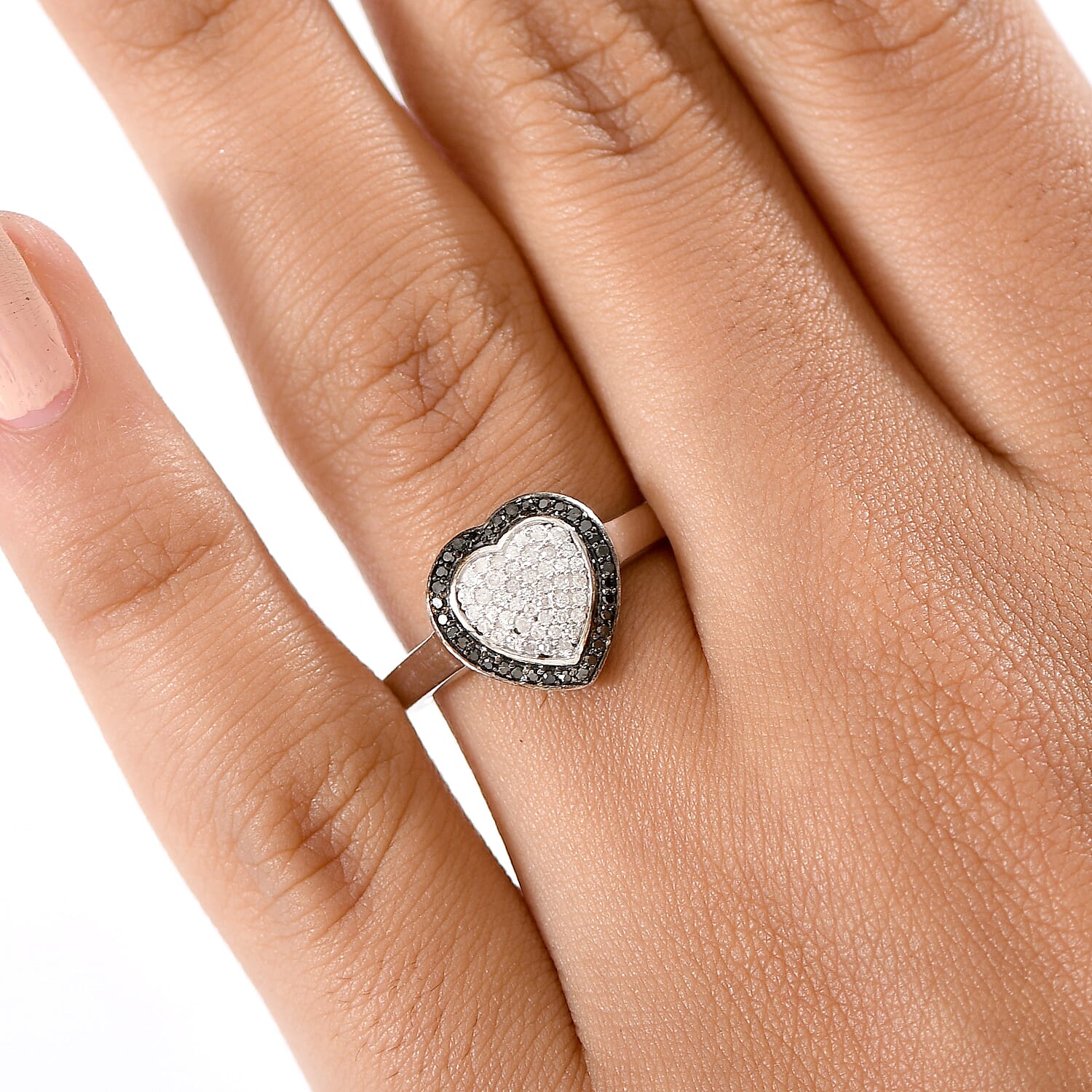 D'Joy White and Black Diamond 0.25 ctw Eternal Bond Heart Ring in Rhodium Over Sterling Silver (Size 10.0)