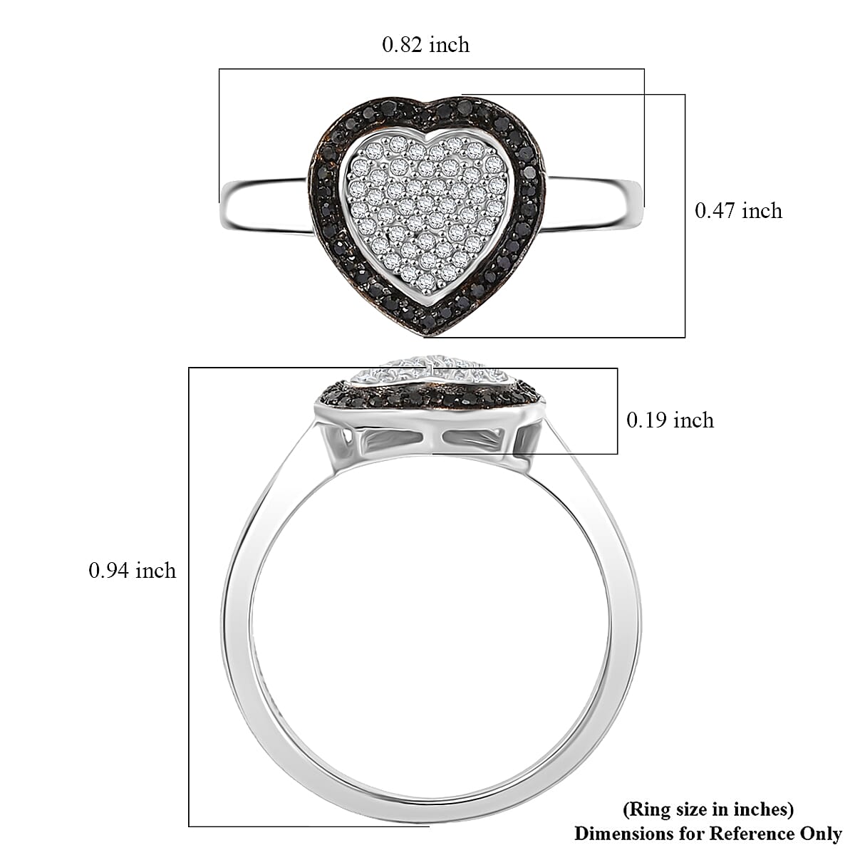 D'Joy White and Black Diamond 0.25 ctw Eternal Bond Heart Ring in Rhodium Over Sterling Silver (Size 10.0)