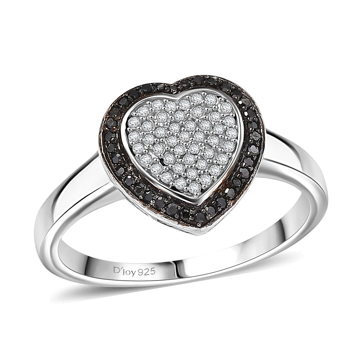 D'Joy White and Black Diamond 0.25 ctw Eternal Bond Heart Ring in Rhodium Over Sterling Silver (Size 6.0) image number 0
