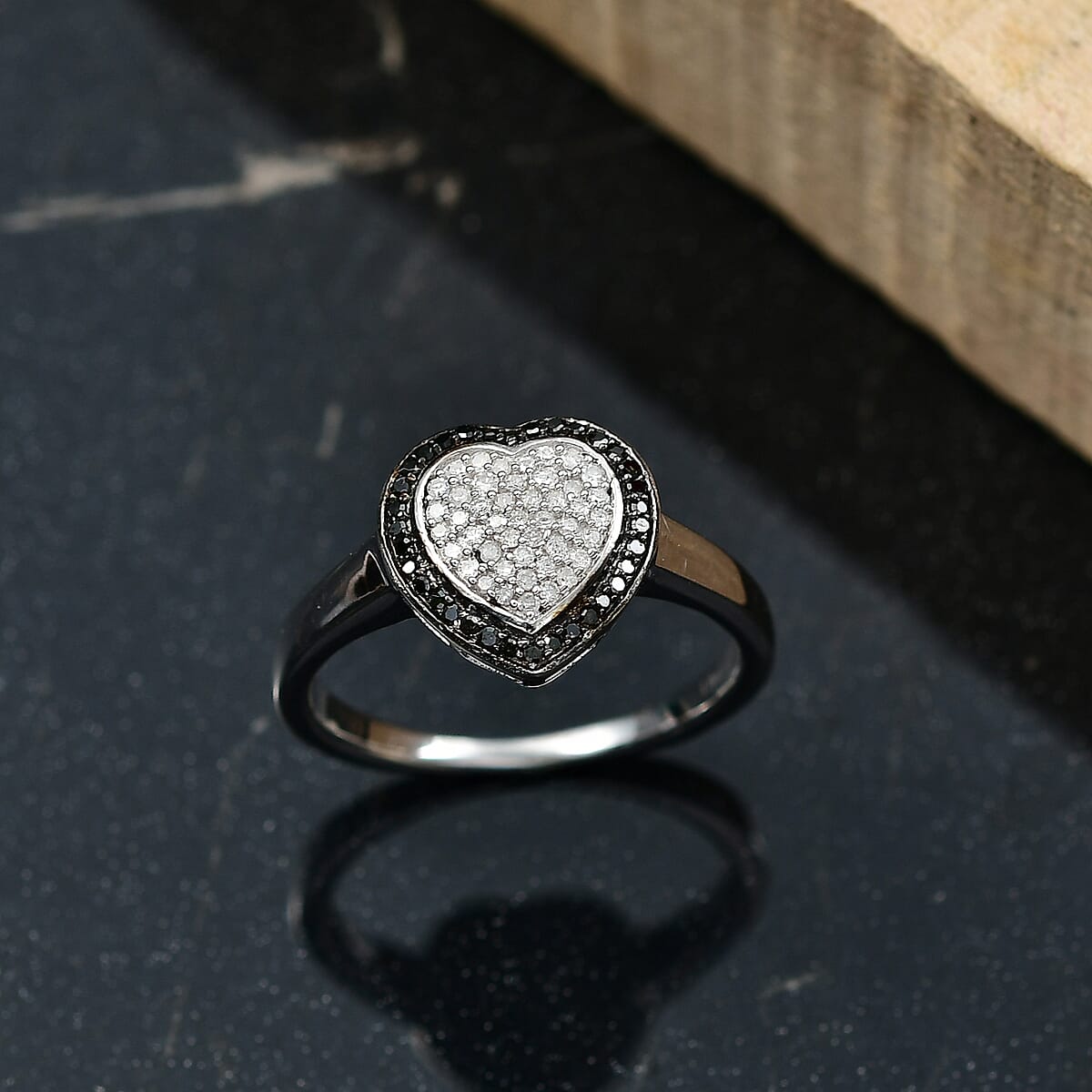D'Joy White and Black Diamond 0.25 ctw Eternal Bond Heart Ring in Rhodium Over Sterling Silver (Size 8.0) image number 1