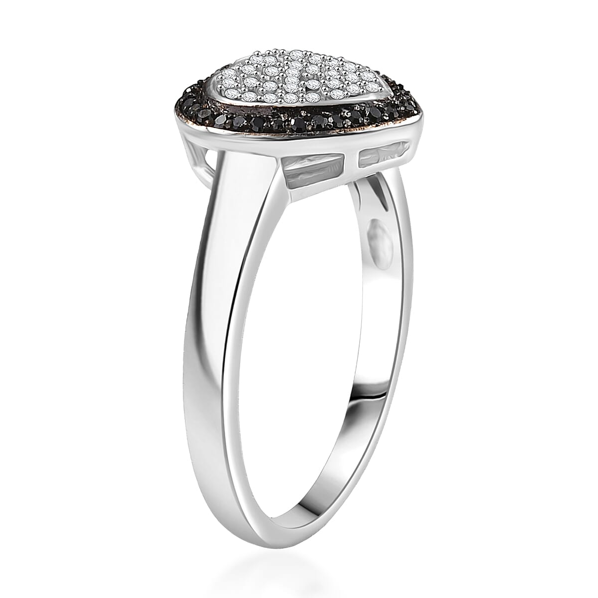 D'Joy White and Black Diamond 0.25 ctw Eternal Bond Heart Ring in Rhodium Over Sterling Silver (Size 8.0)