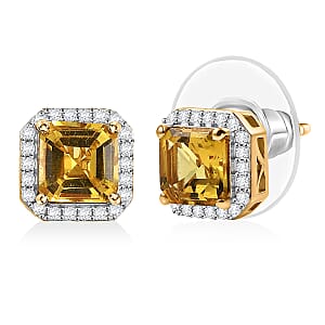 D'Joy Brazilian Heliodor and Moissanite 2.15 ctw Stud Earrings in 18K Vermeil Yellow Gold Over Sterling Silver