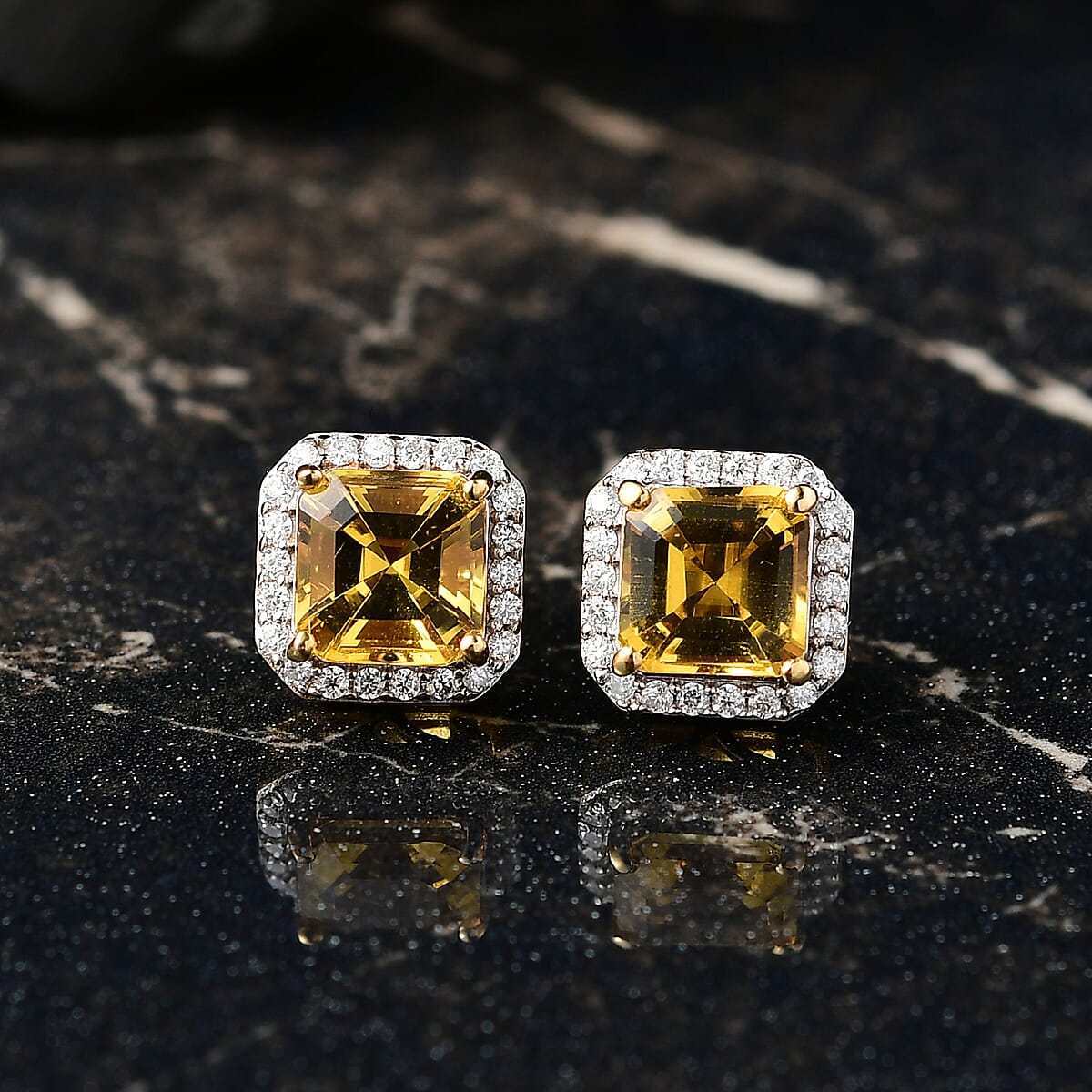 D'Joy Brazilian Heliodor and Moissanite 2.15 ctw Sun Halo Earrings in 18K Vermeil Yellow Gold Over Sterling Silver image number 1