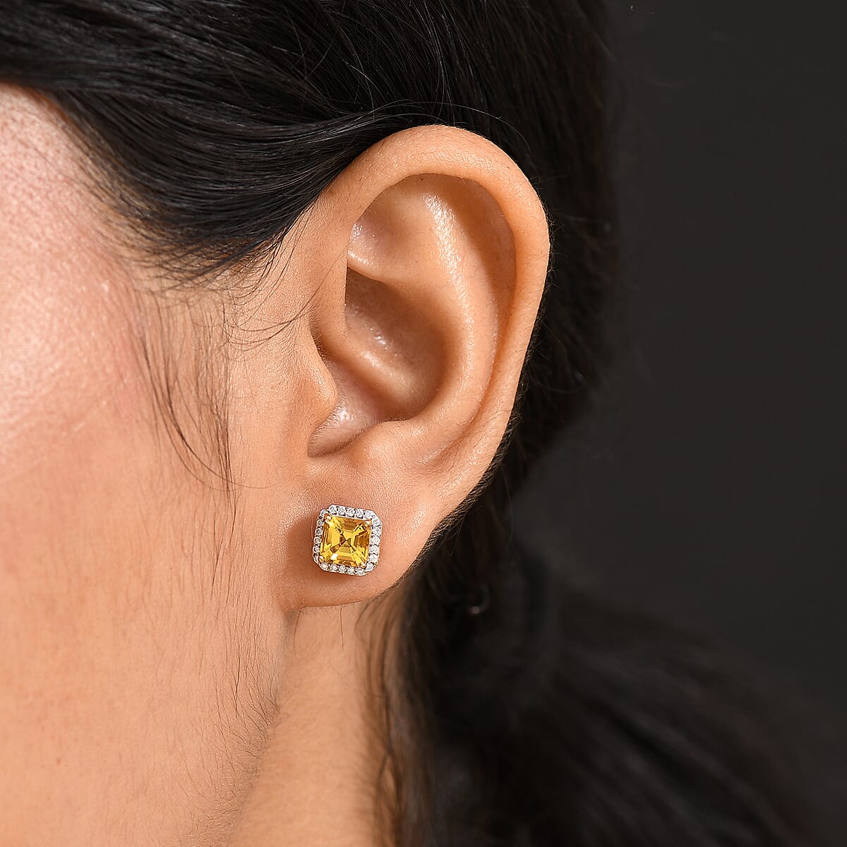 D'Joy Brazilian Heliodor and Moissanite 2.15 ctw Sun Halo Earrings in 18K Vermeil Yellow Gold Over Sterling Silver image number 2