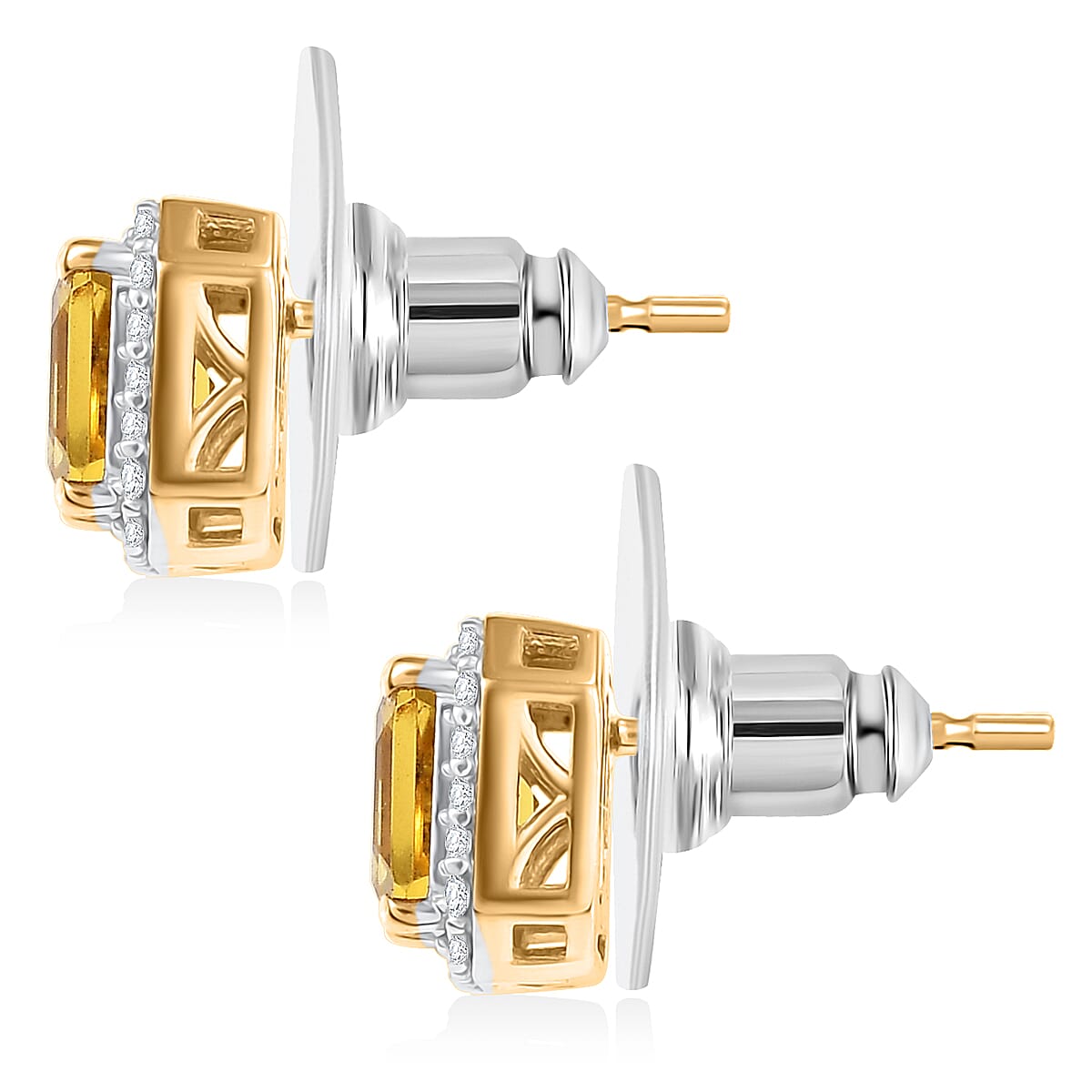 D'Joy Brazilian Heliodor and Moissanite 2.15 ctw Sun Halo Earrings in 18K Vermeil Yellow Gold Over Sterling Silver image number 4