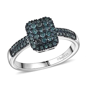 D'Joy Blue Diamond 0.50 ctw Art Deco Ring in Rhodium Over Sterling Silver (Size 10.0)