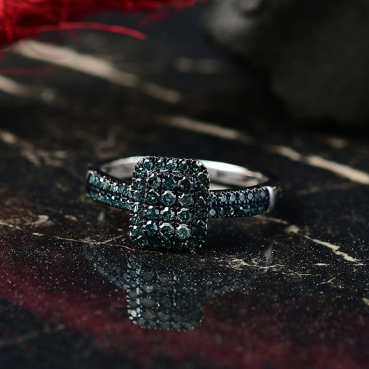D'Joy Blue Diamond 0.50 ctw Art Deco Ring in Rhodium Over Sterling Silver (Size 10.0) image number 1