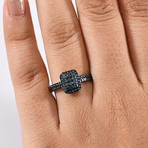 D'Joy Blue Diamond 0.50 ctw Art Deco Ring in Rhodium Over Sterling Silver (Size 10.0)