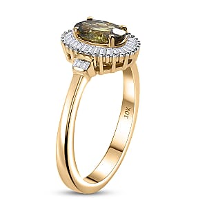 Luxoro AAA Ambanja Demantoid Garnet and G-H I2 Diamond 1.15 ctw Heirloom Spark Ring in 10K Yellow Gold (Size 6.0)