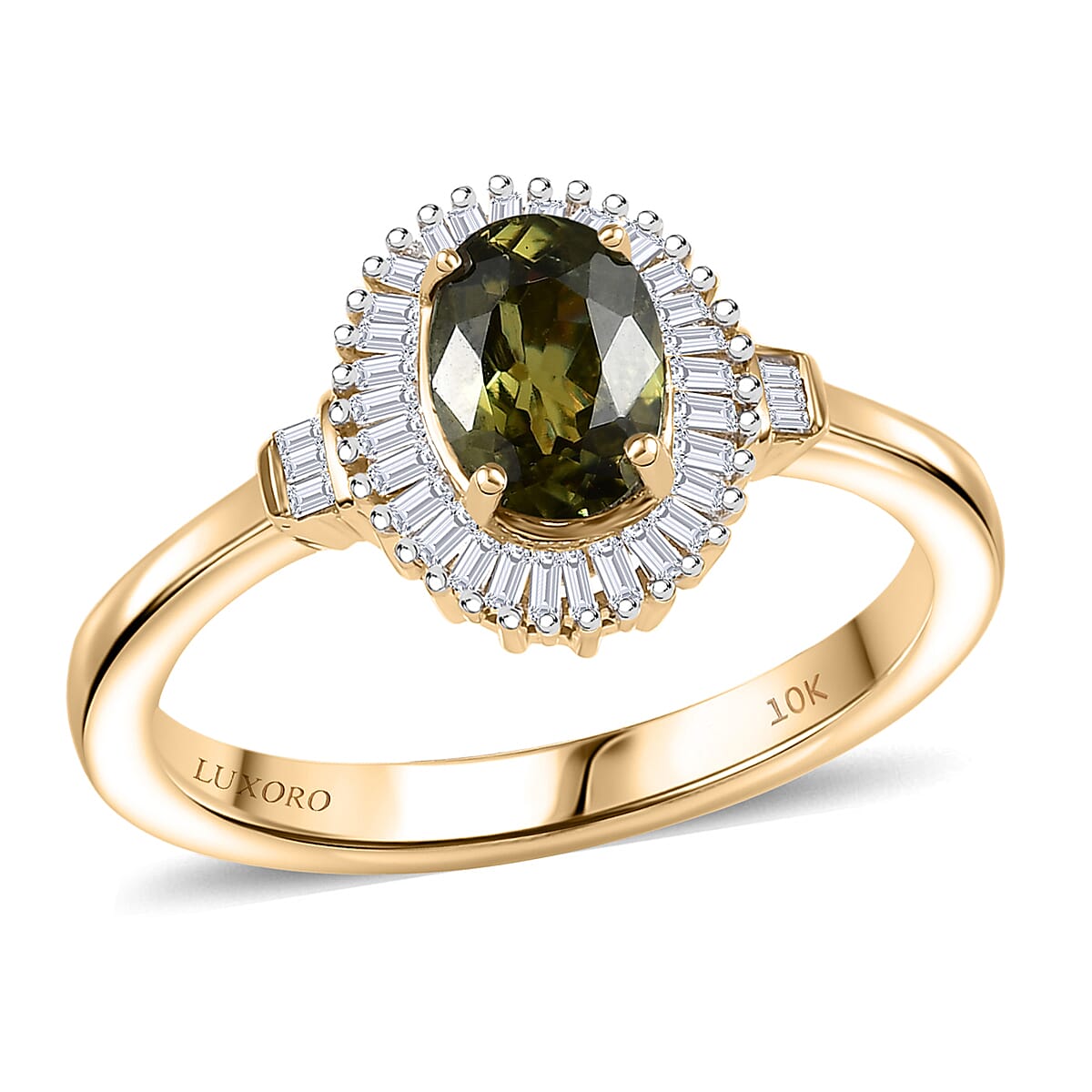 Luxoro AAA Ambanja Demantoid Garnet and G-H I2 Diamond 1.15 ctw Heirloom Spark Ring in 10K Yellow Gold (Size 7.0) image number 0
