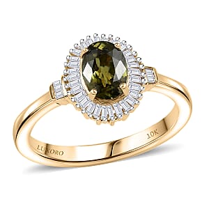 Luxoro AAA Ambanja Demantoid Garnet and G-H I2 Diamond 1.15 ctw Heirloom Spark Ring in 10K Yellow Gold (Size 7.0)