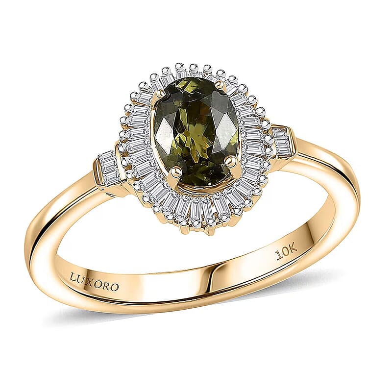 Luxoro AAA Ambanja Demantoid Garnet, Diamond Spark Ring in 10K Yellow Gold 1.15 ctw (Size 7.0)
