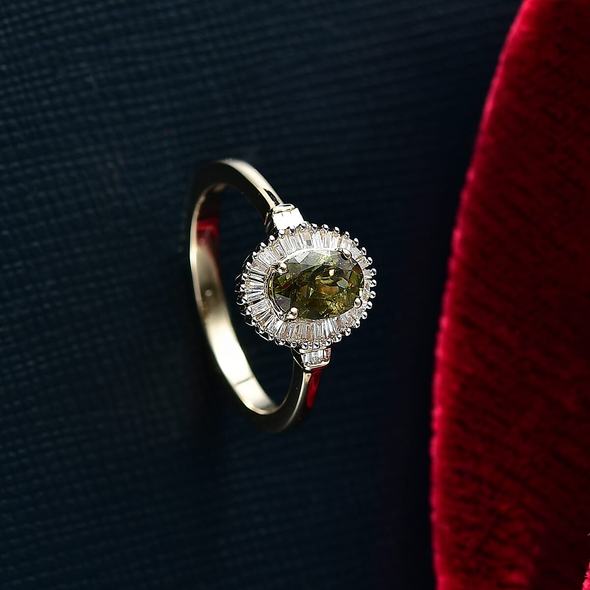 Luxoro AAA Ambanja Demantoid Garnet and G-H I2 Diamond 1.15 ctw Heirloom Spark Ring in 10K Yellow Gold (Size 7.0) image number 1
