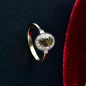 Luxoro AAA Ambanja Demantoid Garnet, Diamond Spark Ring in 10K Yellow Gold 1.15 ctw (Size 7.0)