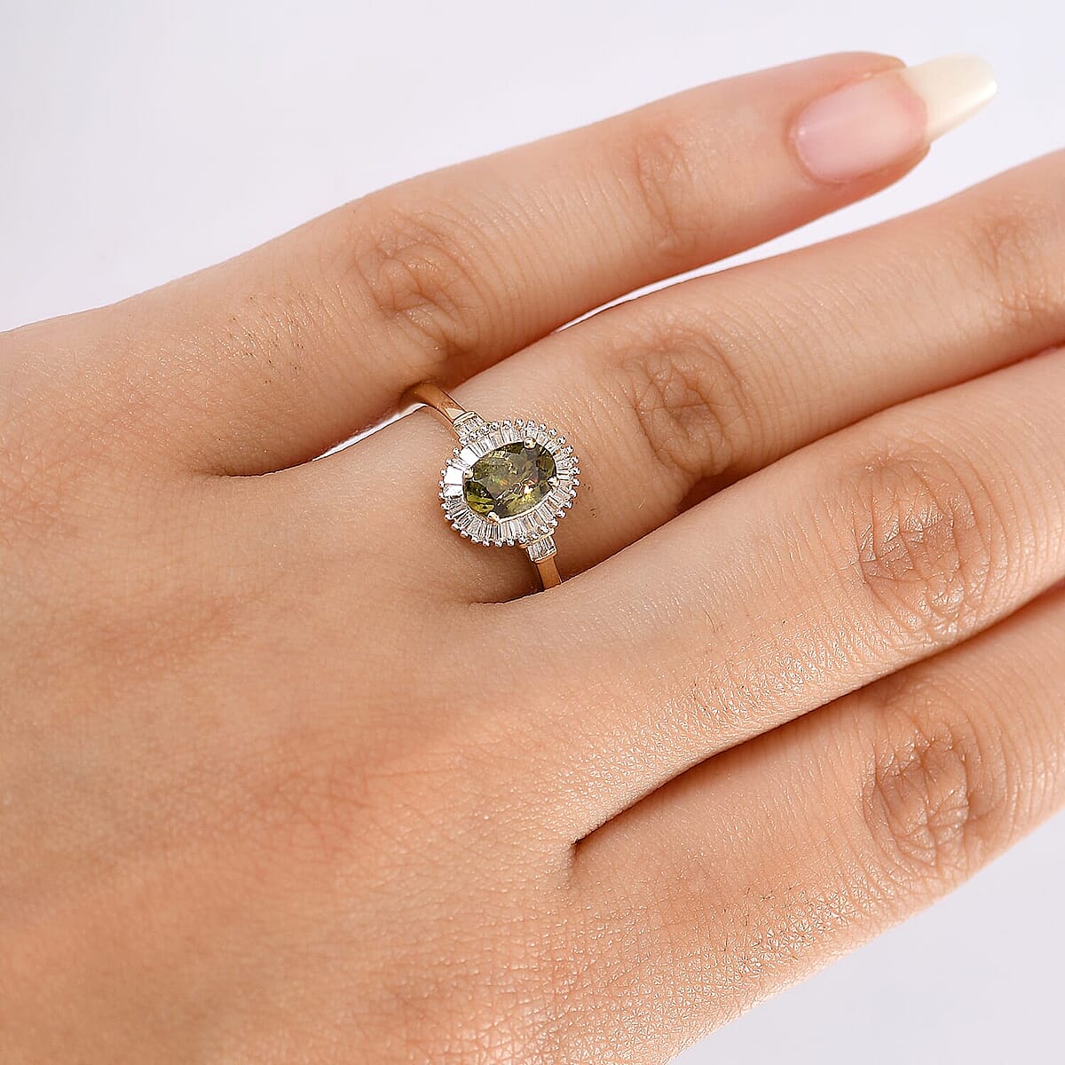 Luxoro AAA Ambanja Demantoid Garnet, Diamond Spark Ring in 10K Yellow Gold 1.15 ctw (Size 8.5) image number 2