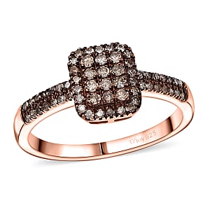 D'Joy Natural Champagne Diamond 0.50 ctw Art Deco Ring in 18K Vermeil Rose Gold Over Sterling Silver (Size 10.0)