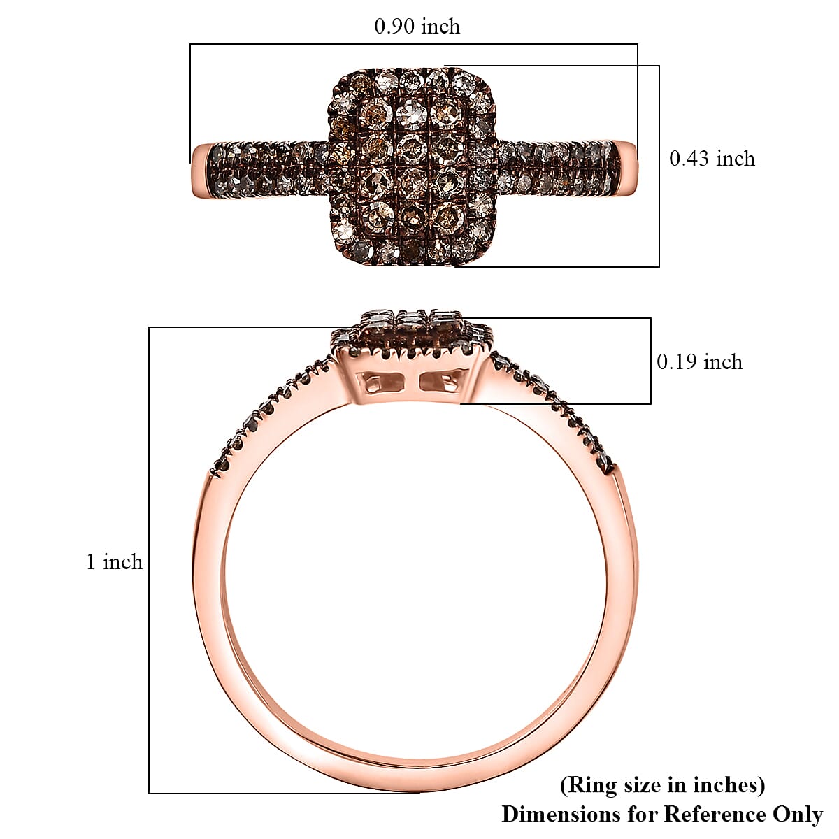 D'Joy Natural Champagne Diamond 0.50 ctw Art Deco Ring in 18K Vermeil Rose Gold Over Sterling Silver (Size 10.0) image number 5