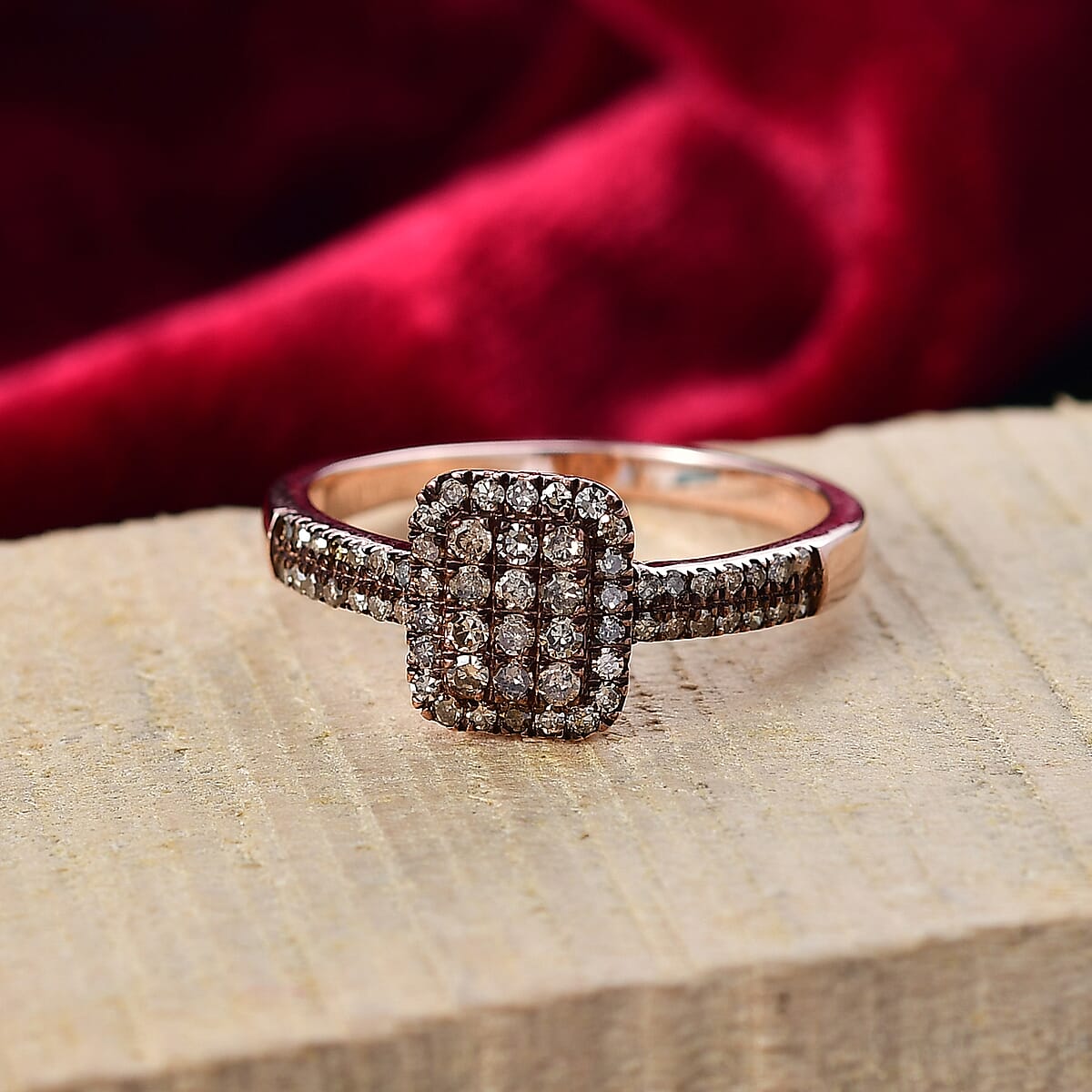 D'Joy Natural Champagne Diamond 0.50 ctw Art Deco Ring in 18K Vermeil Rose Gold Over Sterling Silver (Size 7.0) image number 1