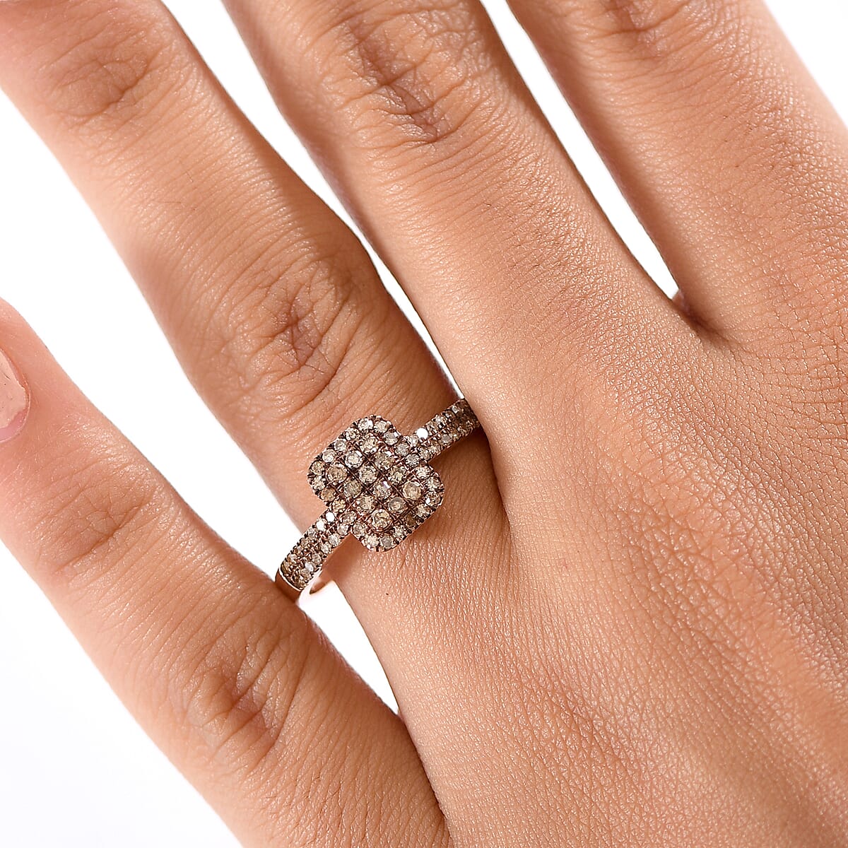 D'Joy Natural Champagne Diamond 0.50 ctw Art Deco Ring in 18K Vermeil Rose Gold Over Sterling Silver (Size 8.0) image number 2