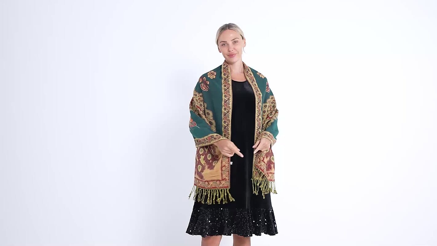 TAMSY Set of 3 Black Red Teal Peacock Woven Scarves – One Size
