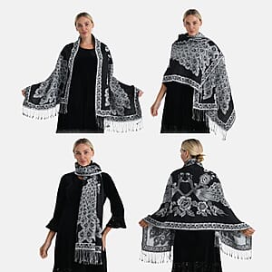 TAMSY Set of 3 Black Red Teal Peacock Woven Scarves &ndash; One Size