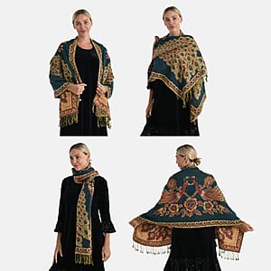 TAMSY Set of 3 Black Red Teal Peacock Woven Scarves &ndash; One Size