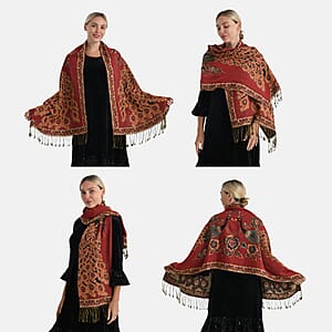 TAMSY Set of 3 Black Red Teal Peacock Woven Scarves &ndash; One Size