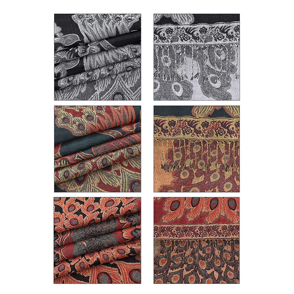 TAMSY Set of 3 Black Red Teal Peacock Woven Scarves – One Size image number 6