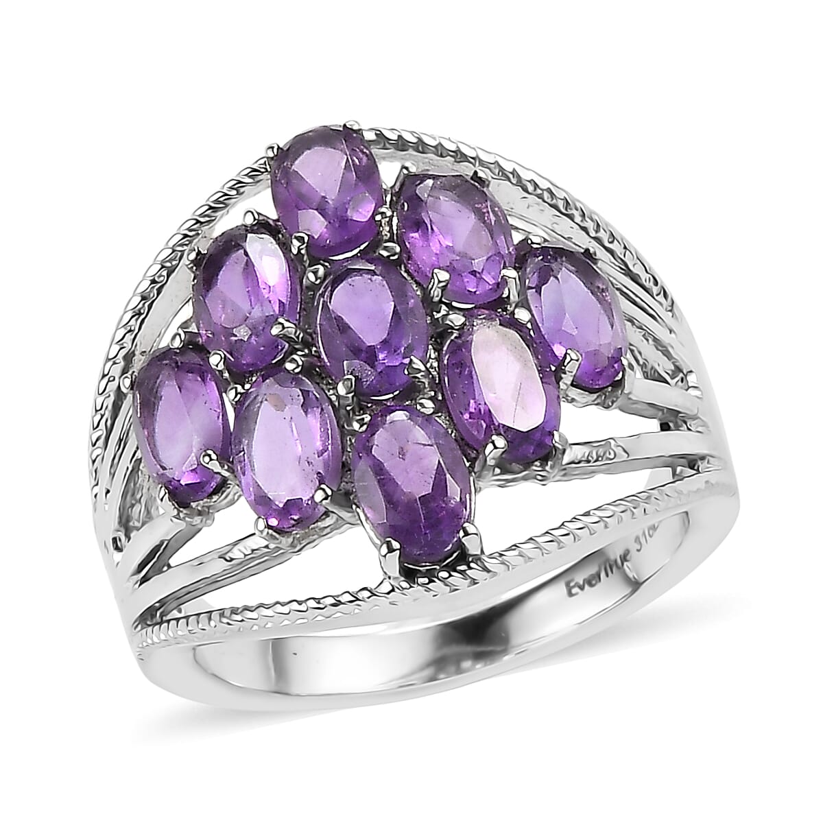EverTrue African Amethyst 5.00 ctw Ring in Stainless Steel (Size 10.0) image number 0