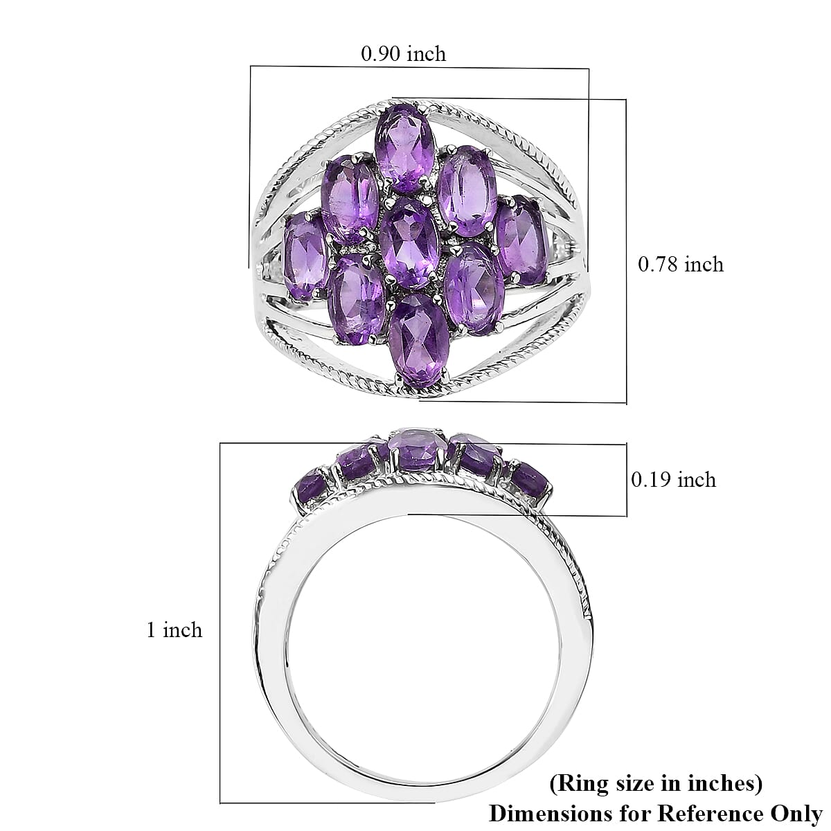 EverTrue African Amethyst 5.00 ctw Ring in Stainless Steel (Size 10.0) image number 5
