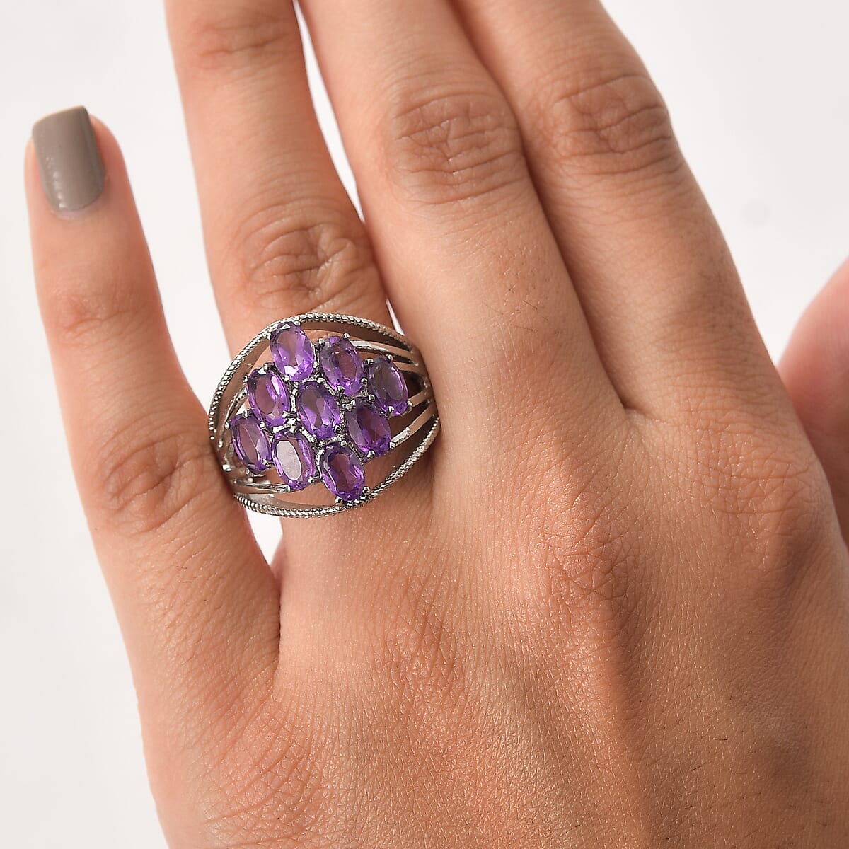 EverTrue African Amethyst Ring in Stainless Steel 5.00 ctw (Size 6.0) image number 2