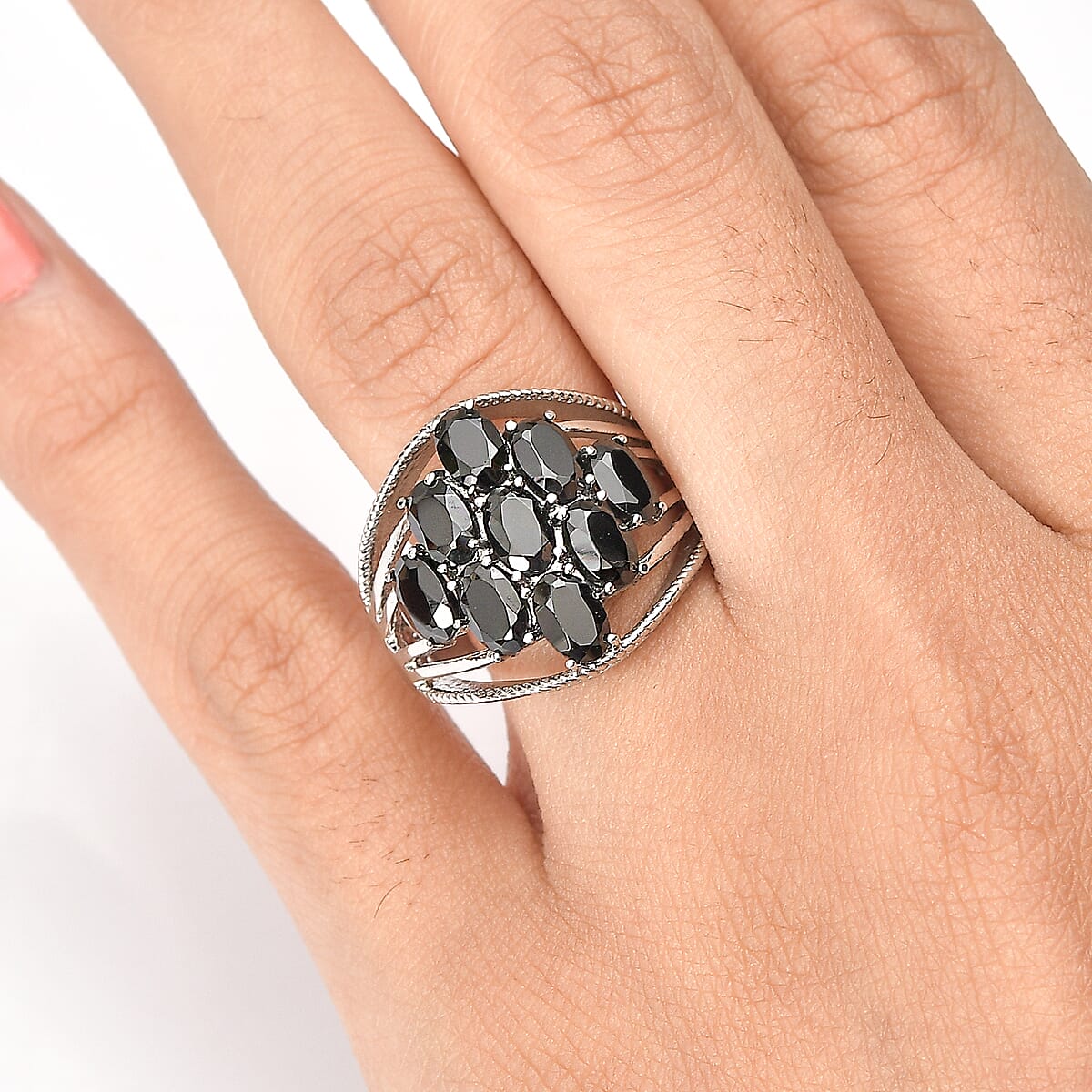 EverTrue Thai Black Spinel 5.65 ctw Ring in Stainless Steel (Size 10.0)  image number 2