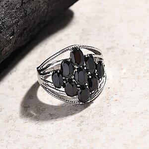 EverTrue Thai Black Spinel Ring in Stainless Steel 5.65 ctw (Size 8.0)