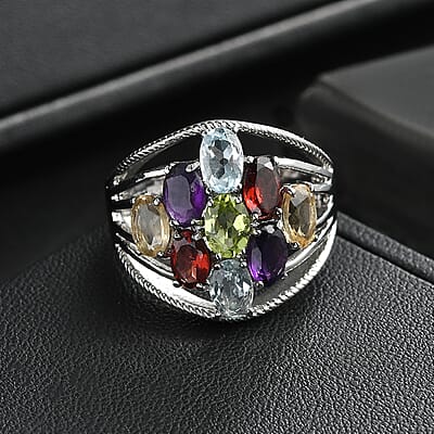 EverTrue Multi Gemstone Ring in Stainless Steel 5.00 ctw (Size 7.0)
