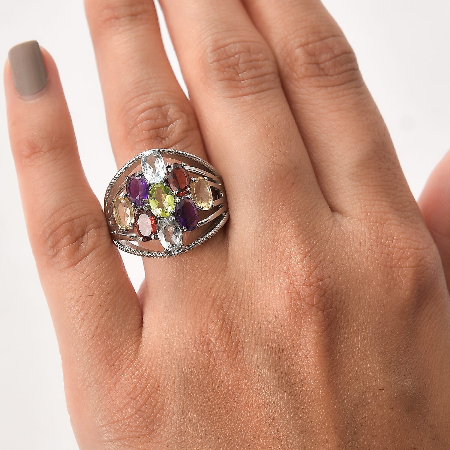 EverTrue Multi Gemstone Ring in Stainless Steel 5.00 ctw (Size 7.0)
