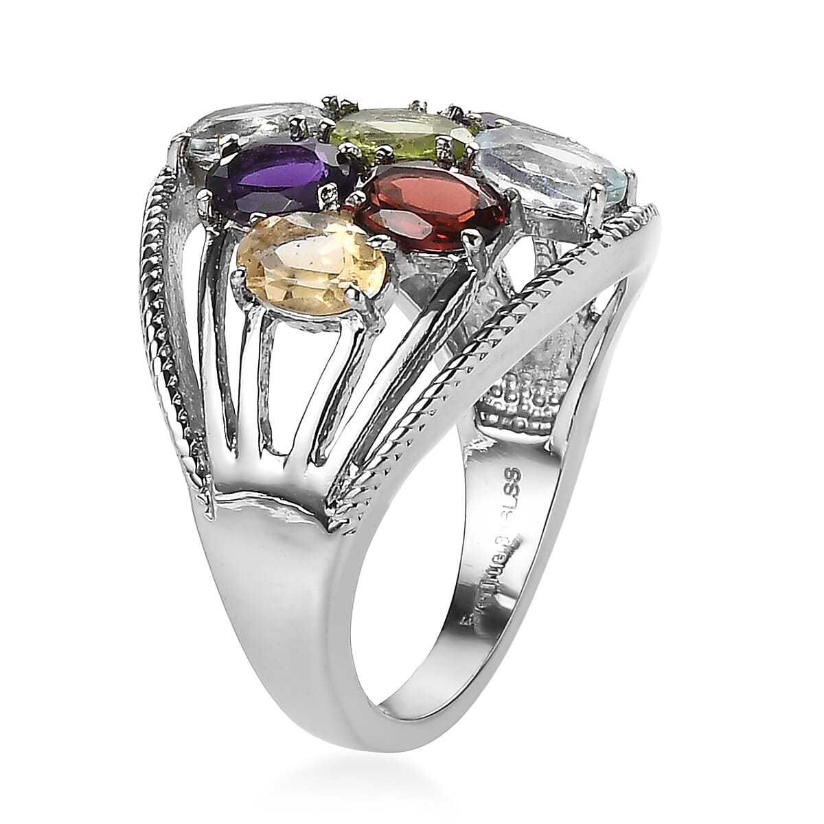 EverTrue Multi Gemstone Ring in Stainless Steel 5.00 ctw (Size 7.0)