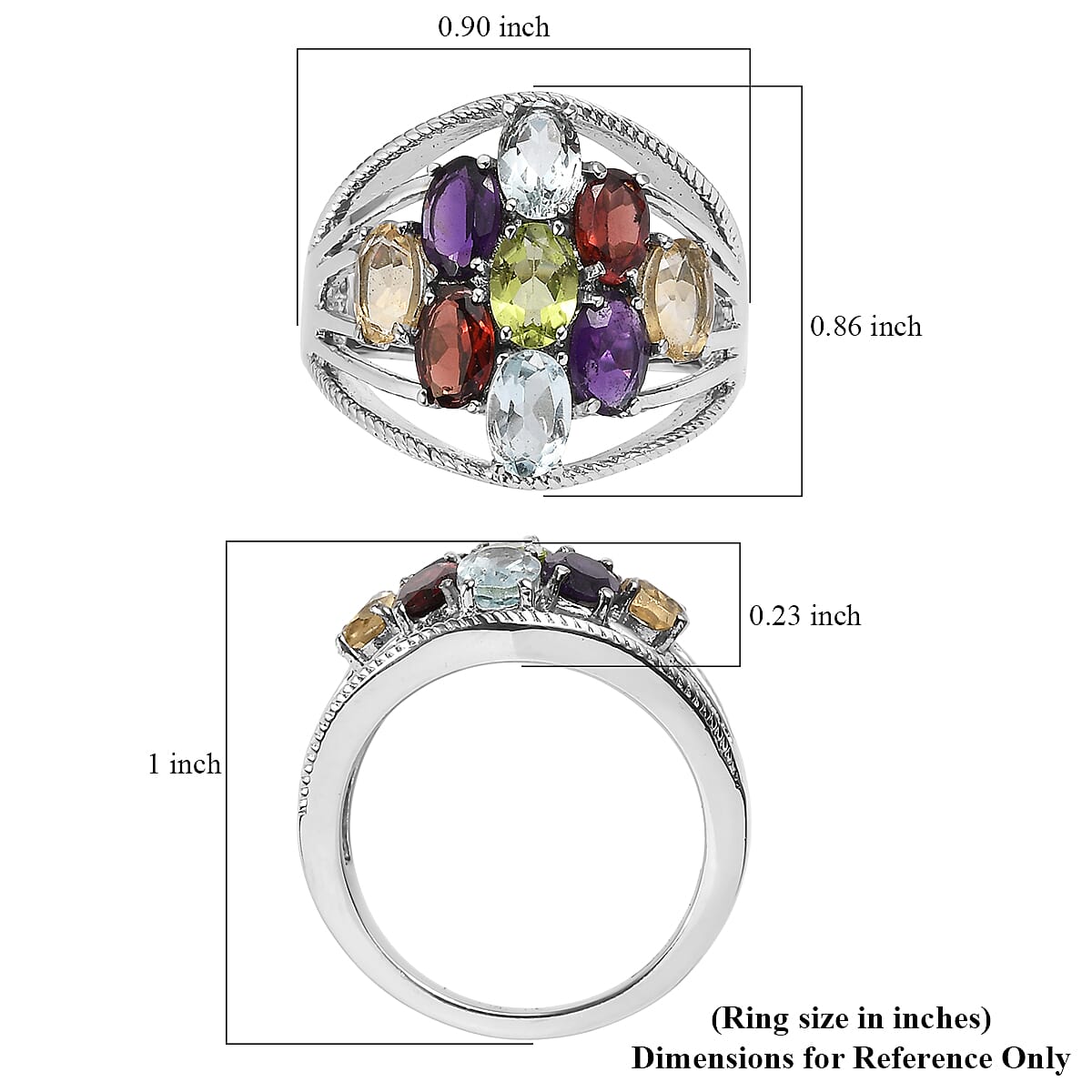 EverTrue Multi Gemstone Ring in Stainless Steel 5.00 ctw (Size 7.0)