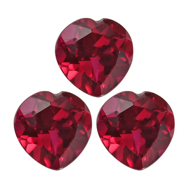 Set of 3 Lab Created Ruby (Hrt 7 mm) 3.95 ctw Loose Gemstone